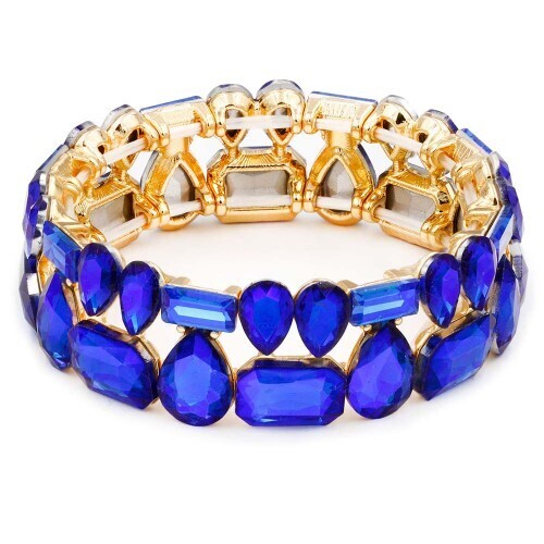 BQ8080-BLAB   Gold Plated w/ Blue AB Crystal Stretch Bracelet
