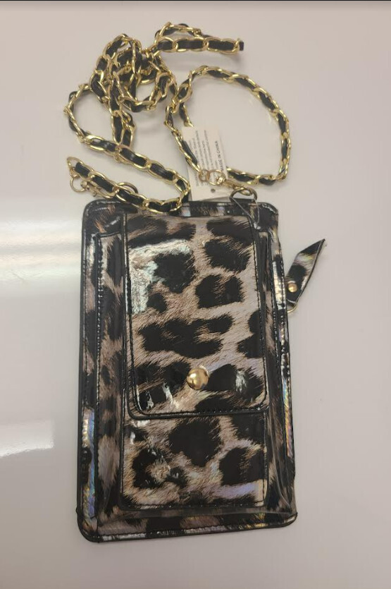HX00346B   Shiny Cheetah Phone Wallet Black
