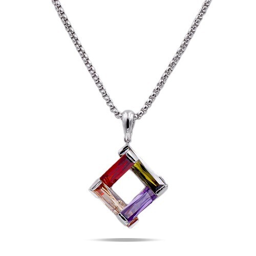 NK4016-DMT   Dark Multi-Color Cubic Zirconia Necklaces   Silver