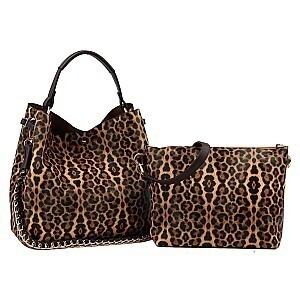 D0273-BN   Leopard Chain Handle 2 in 1 Hobo-Shoulder Bag   Color:Brown