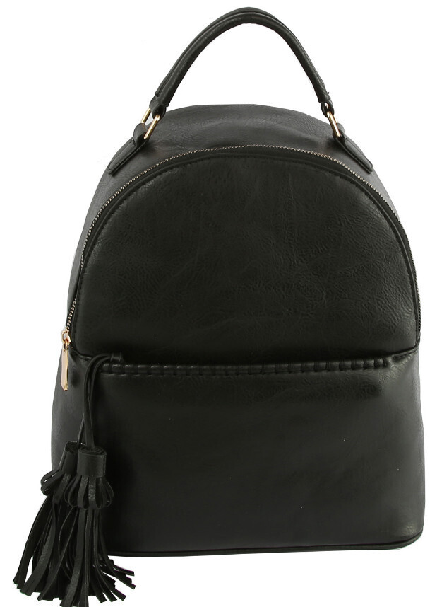 LQ271-BK   Pleather Tassel Back Pack   Black