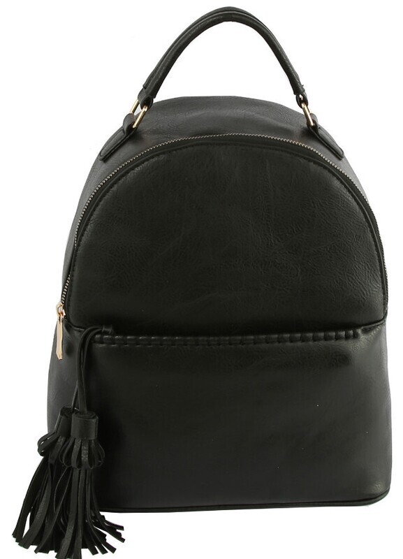 LQ271-BK   Pleather Tassel Back Pack   Black