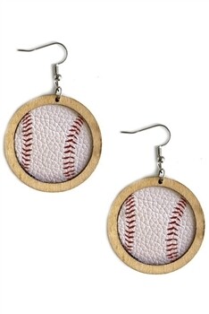 E5182   Wooden Baseball Earrings