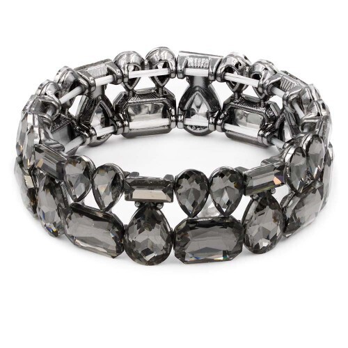 BQ8080-BD   Gunmetal Plated w/ Black Diamond Color Crystal Stretch Bracelet