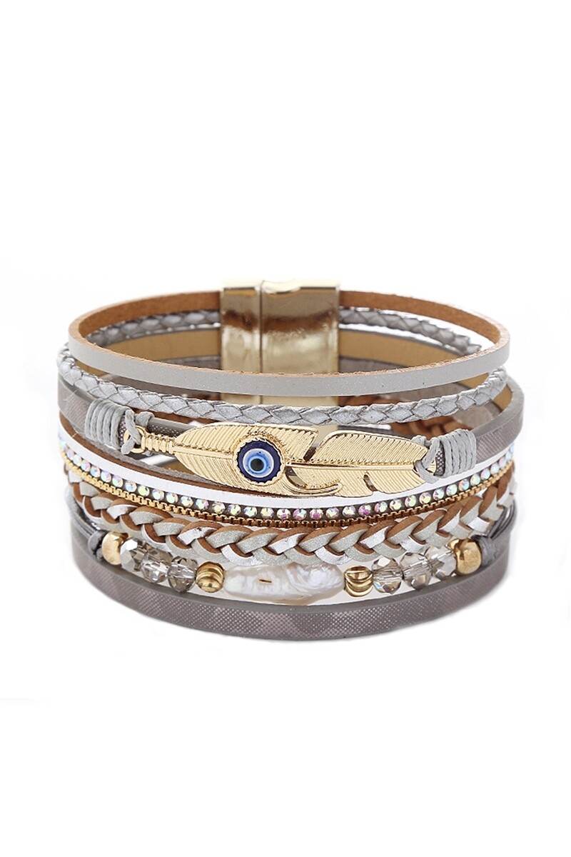 B2696   Evil Eye Pu Leather Magnetic Bracelets  Color:Grey