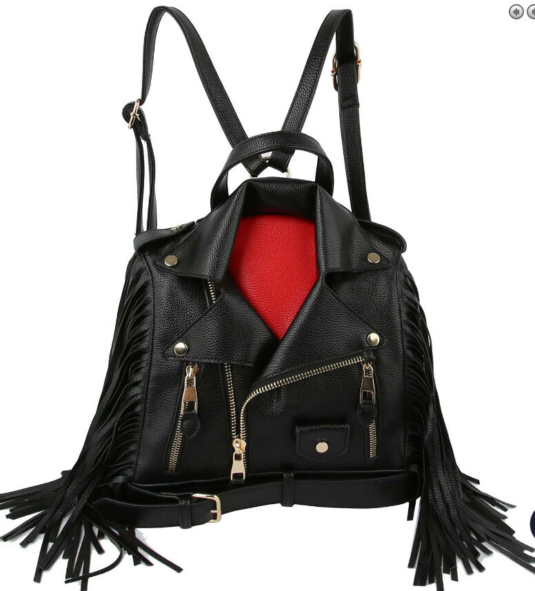 LY125-BK Faux Leather Jacket Purse   Black/Red