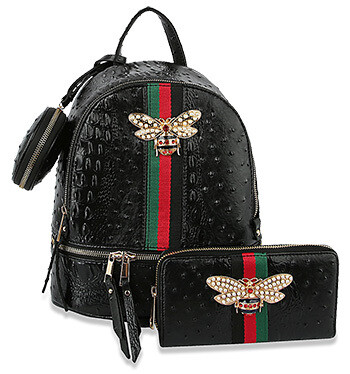 LHU376-1W-BK   Decorative Bee Backpack Set   Color:Blk