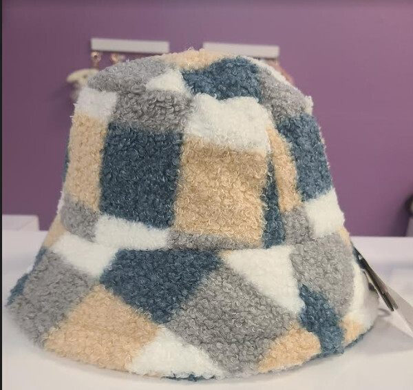 CW109   Sherpa Plaid Bucket Hat   Color:Blue