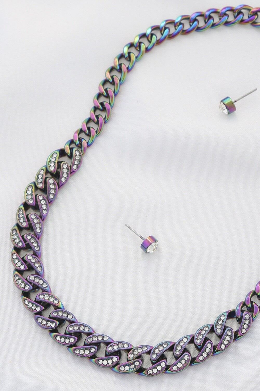 TNE-1368   Colorful Metal Curb Link Necklace