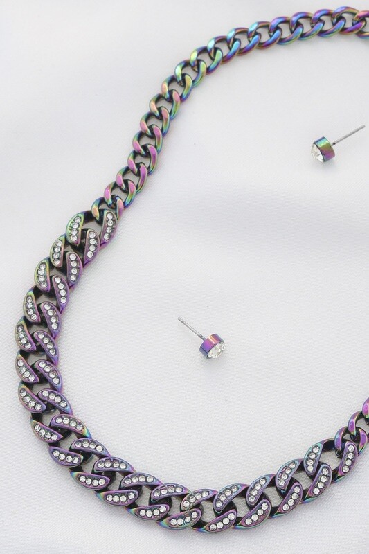 TNE-1368   Colorful Metal Curb Link Necklace
