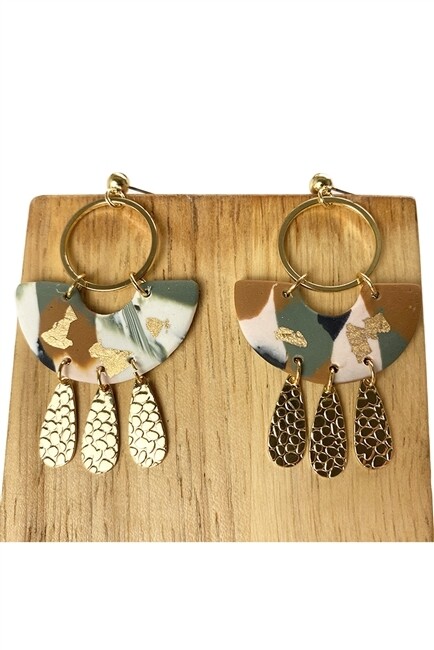 E4662   Geometric Fan Tassel Polymer Clay Earrings