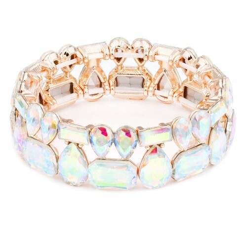 BQ8080-GRAB   Gold Plated w/ Green AB Crystal Stretch Bracelet
