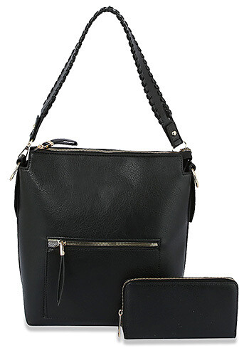 LQF034-CN-1W-BK   Convertible Hobo Handbag Set   Color:Black