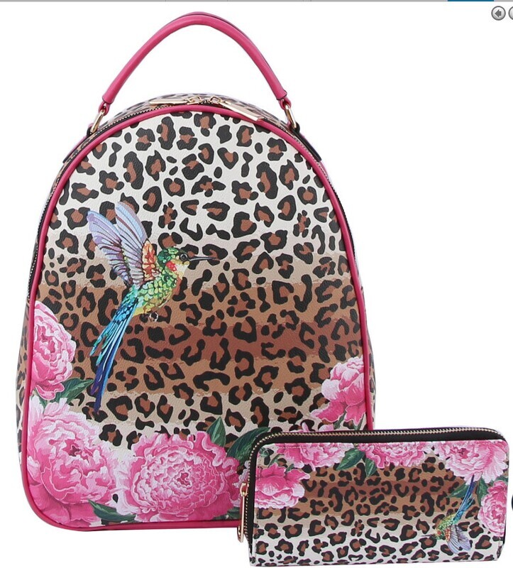 LQ268-1W-FU   Hummingbird and Cheetah Print Back Pack