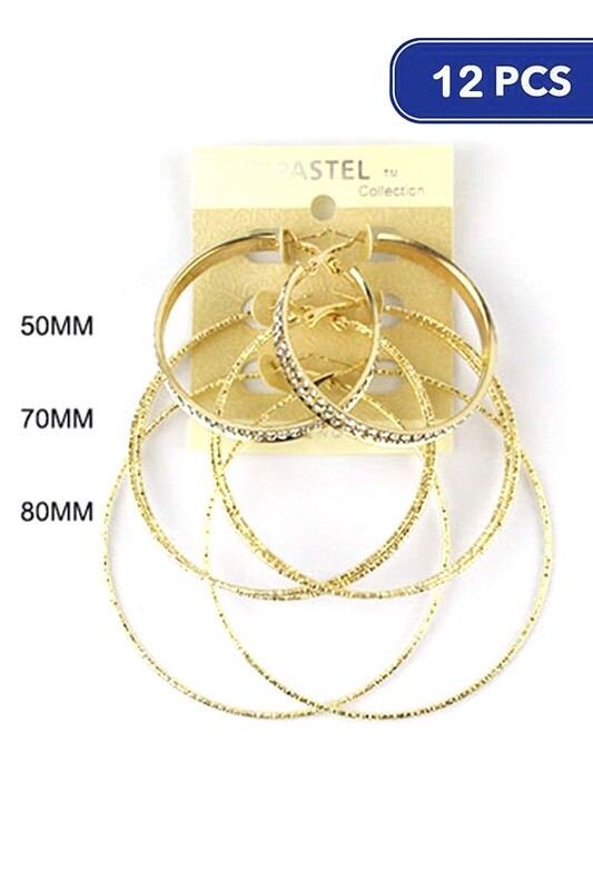 EME-1237-TO   Hoop Earring 3 piece Set   Gold