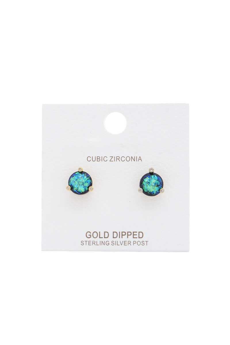 PE-1869   Round Opal Gold Dipped Earrings   GDBK