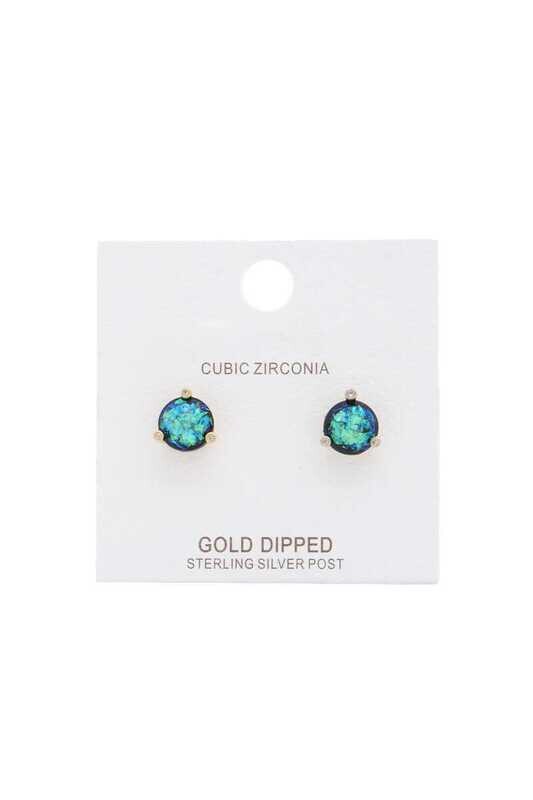 PE-1869   Round Opal Gold Dipped Earrings   GDBK