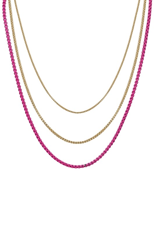 TNE-1128-LE   Layered Color Chain Necklace   Pink