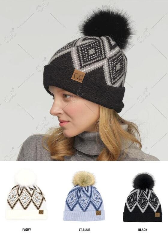 YJ-1001   CC Diamond Geo Patten Beanie