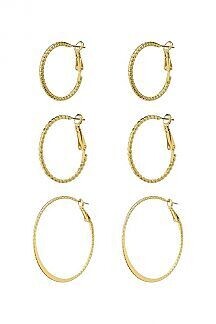 BE-1380   Metal Hoop Earring 3 Pair Set   Gold
