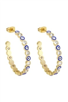 E6391   Evil Eye Cubic Zirconia Hoop Earrings