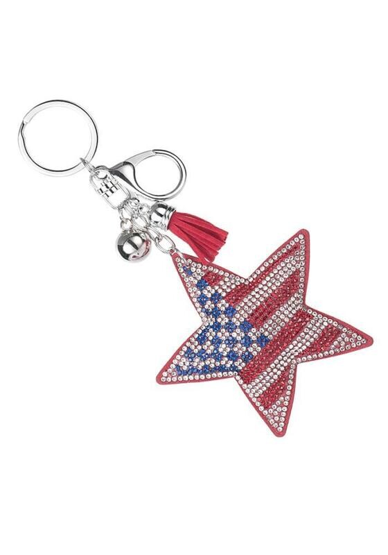 31345LSI-S   Flag Star Puffy Bling Key Chain