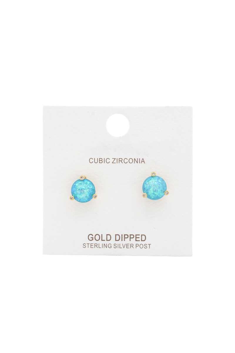 PE-1869   Round Opal Gold Dipped Earrings   Turq