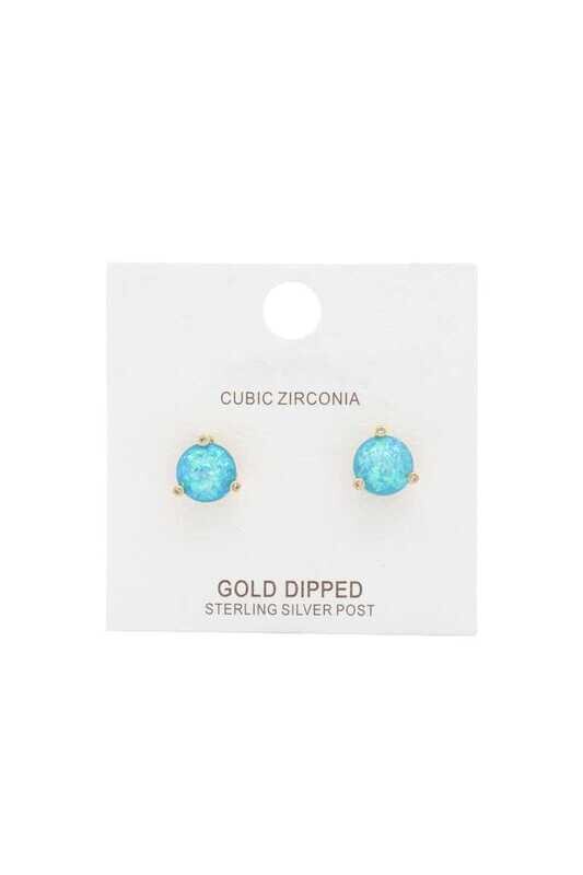 PE-1869   Round Opal Gold Dipped Earrings   Turq