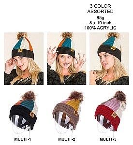 Fashion Pompom Multi Tone Beanies