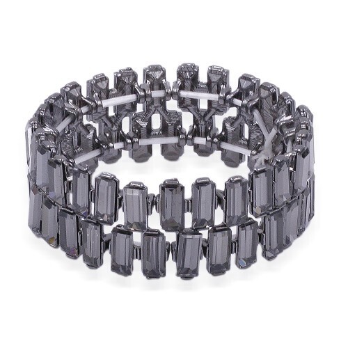 BQ8046-BD   Gunmetal Plated w/ Black Diamond Glass Stretch Bracelet