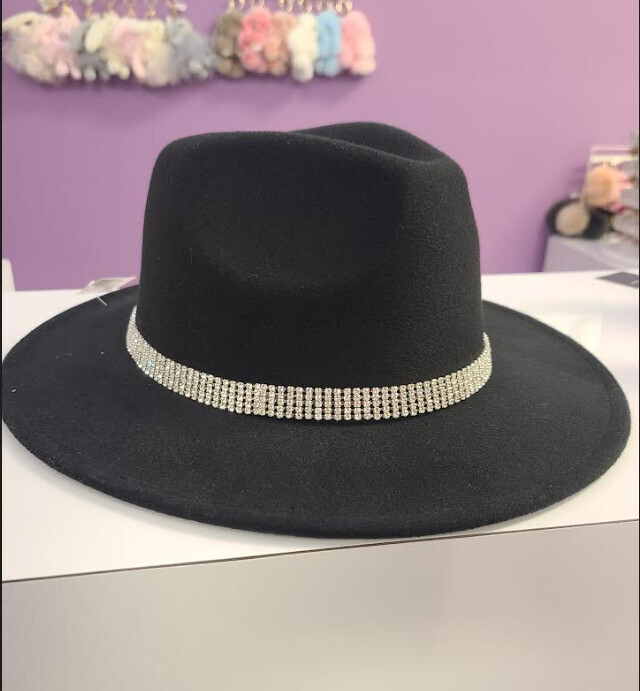 Rhinestone Fedora Hat Black