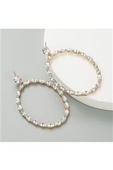 E6426   Oval Rhinestone Earrings   Silver