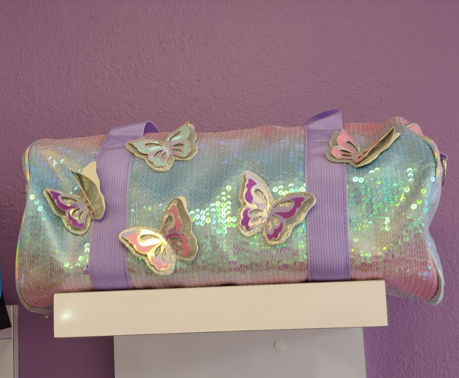 HBG103683PU   Sequins Duffle Bag   Butterflys