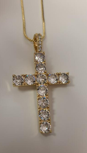 Gold Filled Large Cross w/CZ Necklace