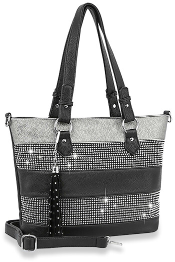 BHD-3513-PT   Bling Accent Banded Tote Handbag   Color:Pewter