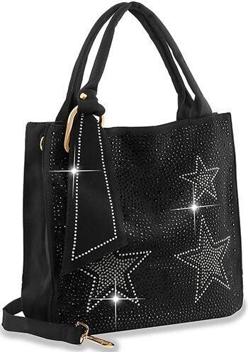 BAM-2275-BK   Sparkling Star Design Tote Handbag   Color:Black
