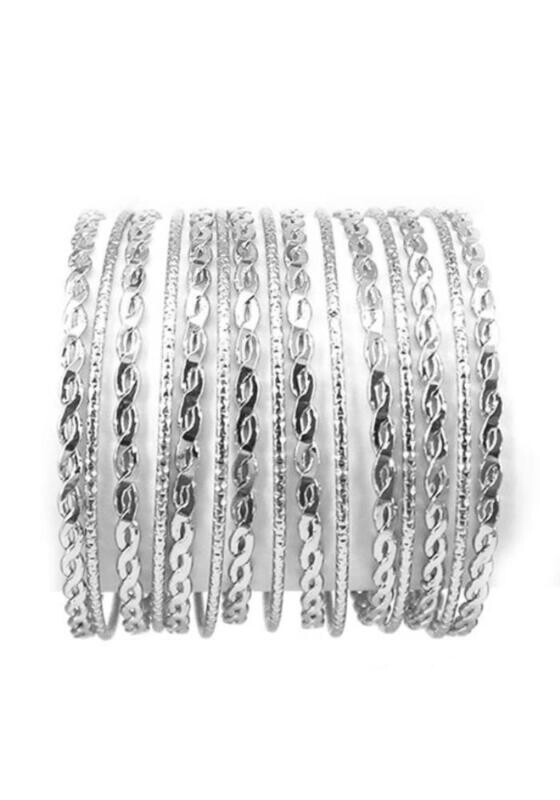 KB-8010   Multi Metal Bangle Mix Bracelet  Silver