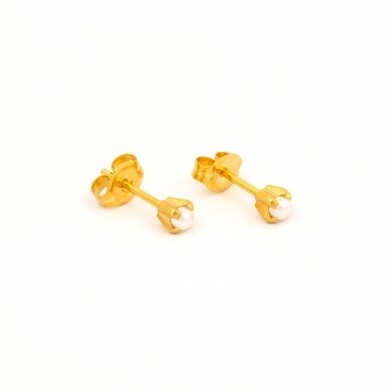 TT-3301        (Tiny Tips)   Gold Plated 3MM White Pearl