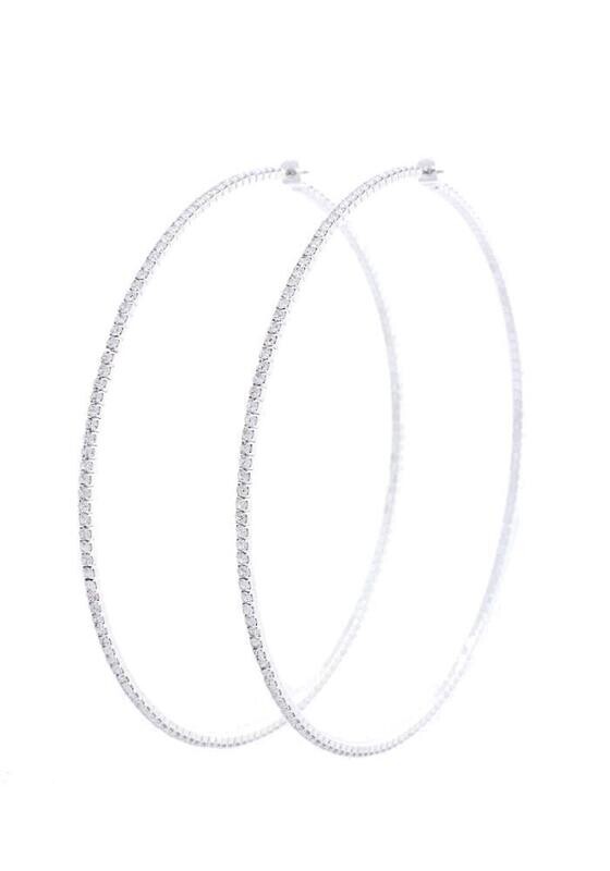 24290   Dainty Rhinestone Edge Hoop Earrings Silver