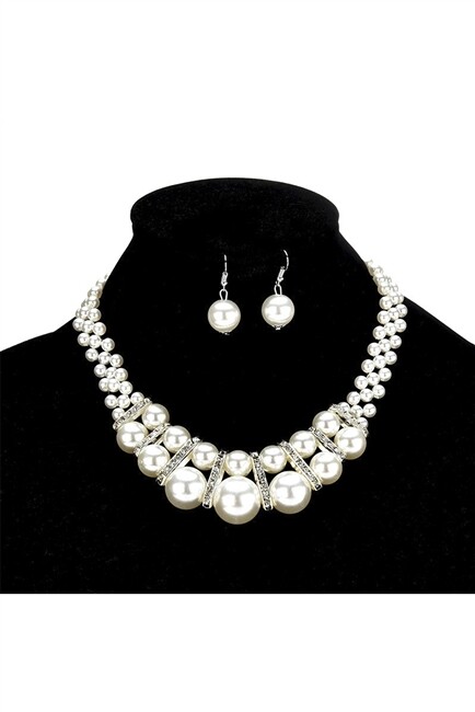 N4672   Pearl Rhinstone Necklace Set