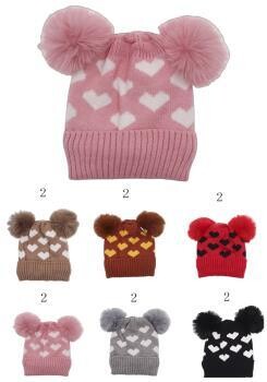HT-1316   Fashion Cute Heart Pom Pom Beanies