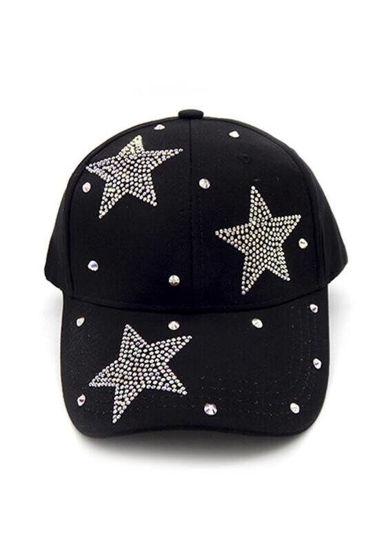 LH-3418   Rhinestone Star Hat   Black