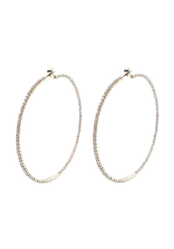 25406-100   Basic Flexible Rhinestone Hoop Earring Gold