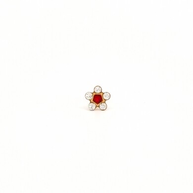 TT-6047        (Tiny Tips)   Gold Plated Daisy Apr Crystal July Ruby