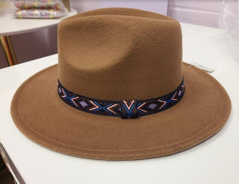 Cap-00622   Tribal Band Fedora   Color:Brown