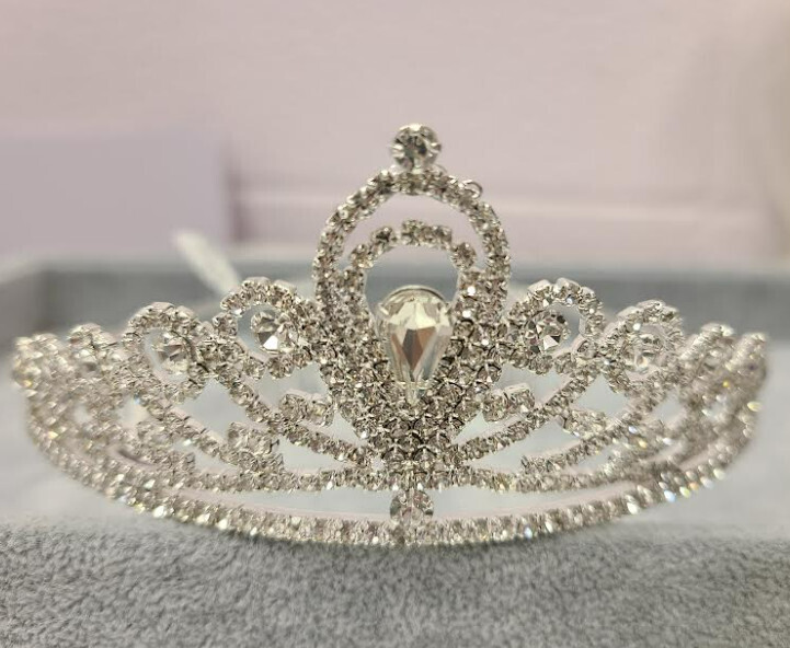 T-1543 Rhinestone Crown Tiara Silver
