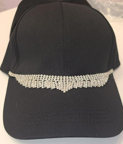 Cap00705B   Rhinestone Chain Black Cap