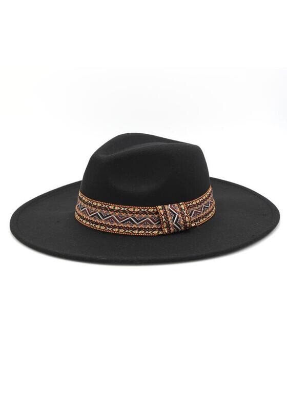 MH-0089   Aztec Band Panama Hat   Color:Black