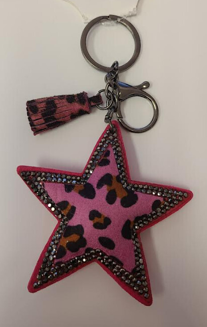 GK1744FU   Star Leopard Pattern Keychain  Fuchsia