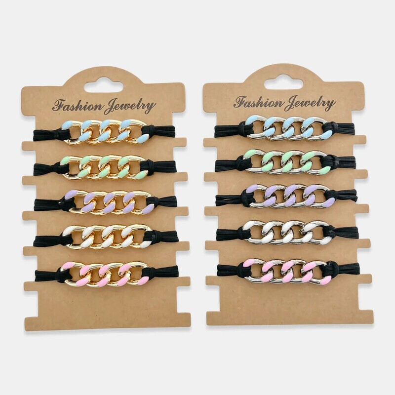 AHT5GD    5pc Enamel Hair Tie - Bracelet Set   Gold